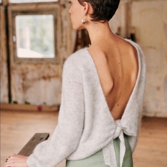 Sezane Sweaters - SEZANE Alban Jumper Sweater Pearl Gray Mohair Open Tie Back Wool ~ X-Small